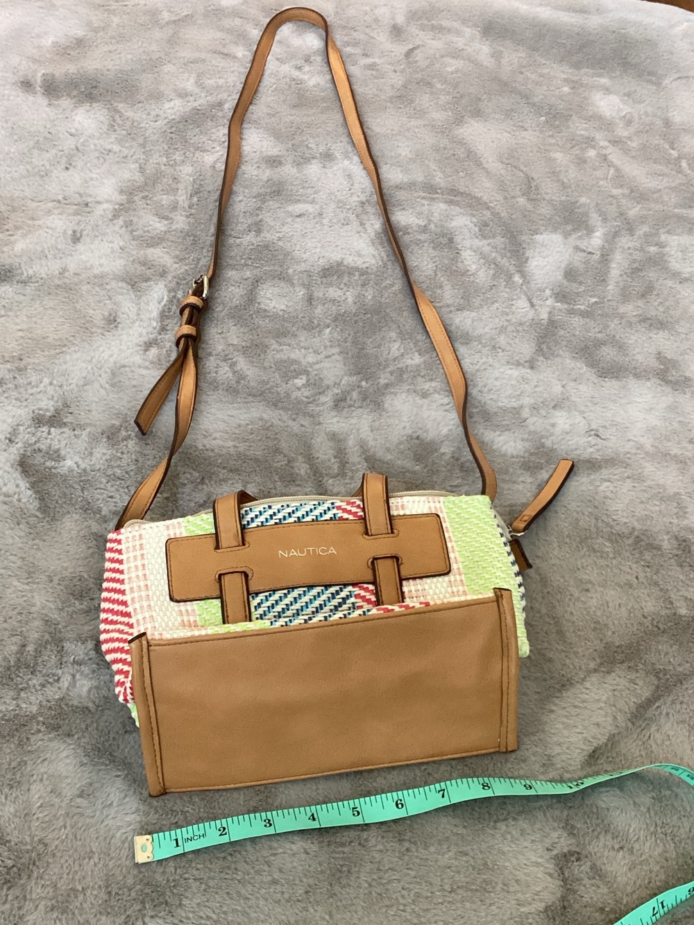 Nautica Multicolor Woven Crossbody with Tan Trim and Adjustable Strap